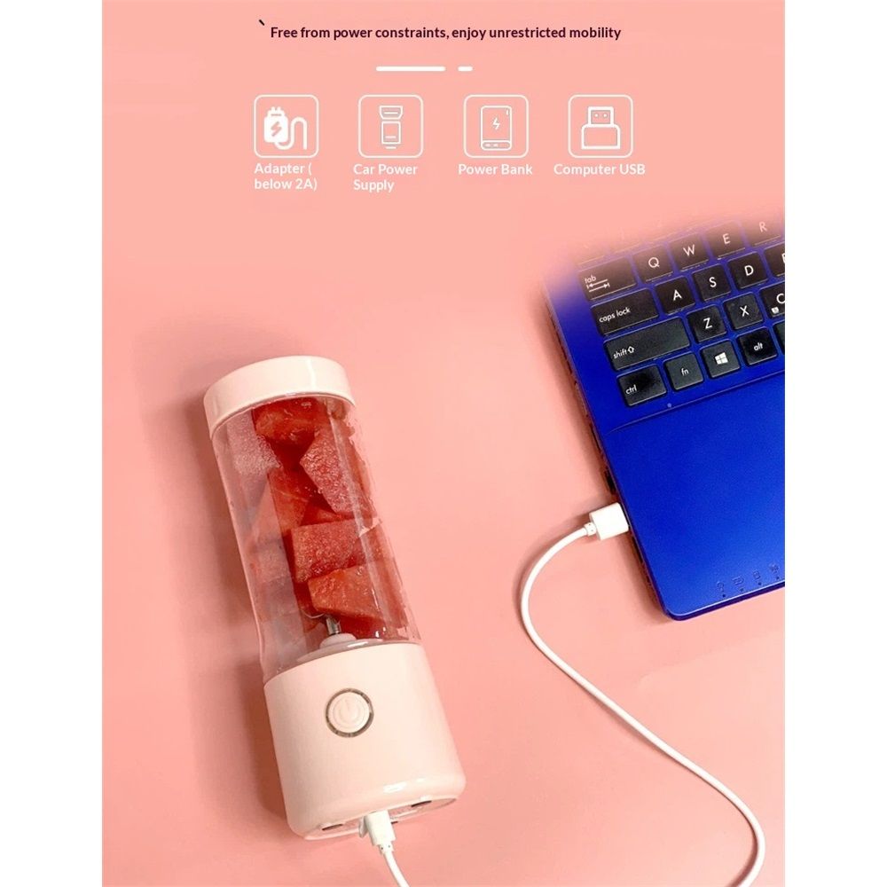 Portable Blender, USB Rechargeable Personal Size Blenders, Smoothie Blender with 6 Blades for Protein & Shakes, Mini juicer for Travel Sports Outgoing, pink（Only juicers are available）