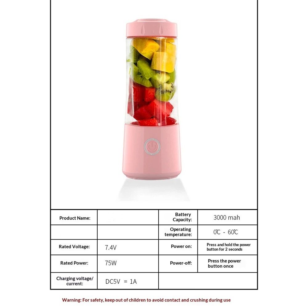 Portable Blender, USB Rechargeable Personal Size Blenders, Smoothie Blender with 6 Blades for Protein & Shakes, Mini juicer for Travel Sports Outgoing, pink（Only juicers are available）