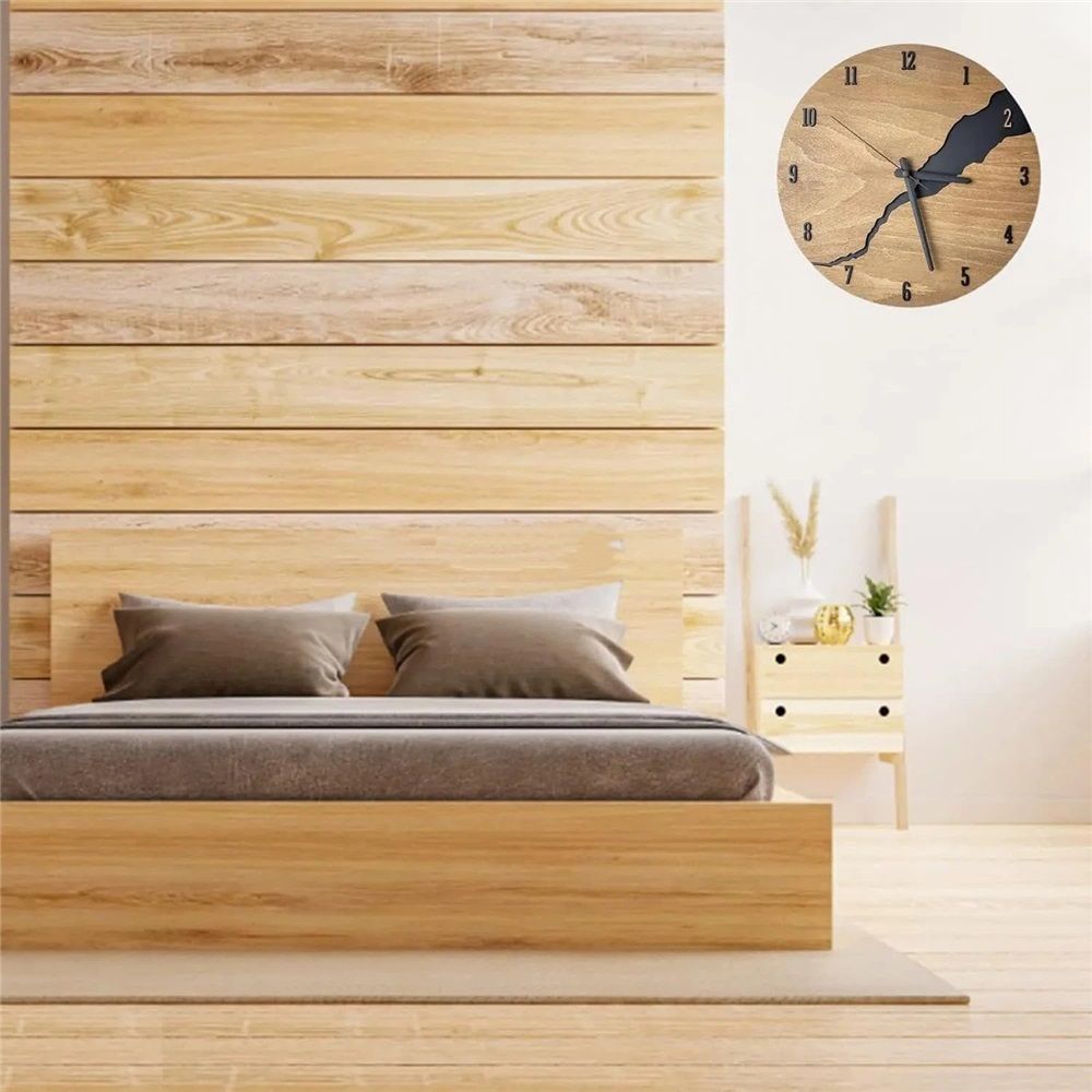 12Inch Simple Cracked Wooden Wall Clock - Silent Non-Ticking Large Wall Clock Creative Decor for Living Room Office (Battery not included)