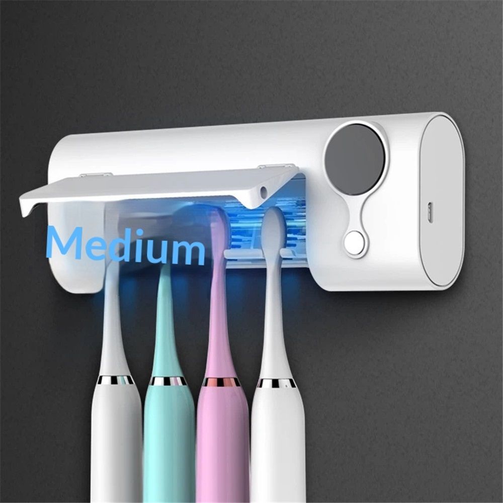 UV Toothbrush Cleaner, Rechargeable Tooth Brush Holder Wall-Mounted for Bathroom, No Drilling, 4 Slots
