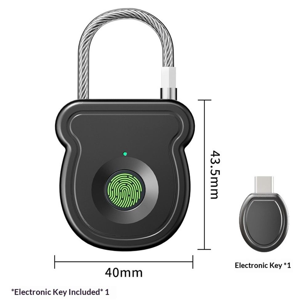 Fingerprint Padlock Lock , Biometric Keyless Thumbprint Combination Lock, USB Rechargeable, for Gym Locker, School Locker, Luggage, Backpack, Suitcase（black）