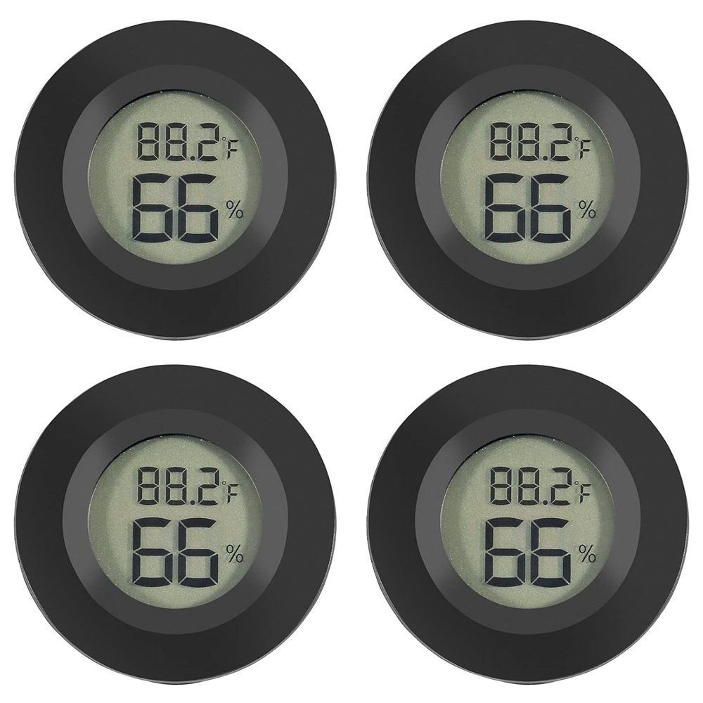 4-Pack Mini Hygrometer Thermometer Fahrenheit or Celsius Meter Digital LCD Monitor Indoor Room Round Humidity Temperature Gauge for Case Greenhouse Babyroom Reptile Incubator（Battery not included）