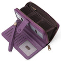 Leather Credit Card Holder Wallet for Women RFID Blocking Large Capacity Bifold Zipper Card Case Organizer with Wristlet 45 Slots（deep purple）