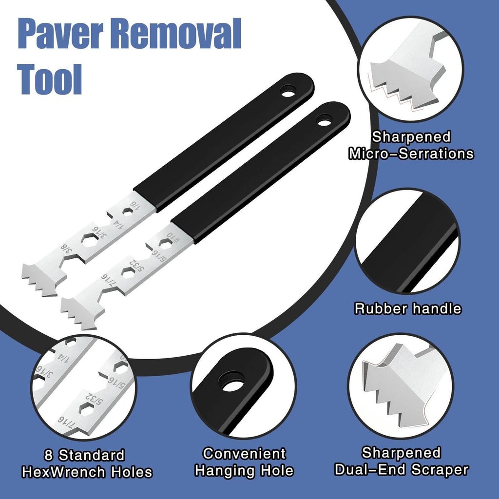 2-in-1 Paver Removal Tool with Hex Wrench, 2 Pcs Set Paver Puller Tool with Double Joint Scraper, Micro-Tooth Groove & Non-Slip Handle for Removing Pavers, Bricks, Blocks & Tightening Hex Nuts