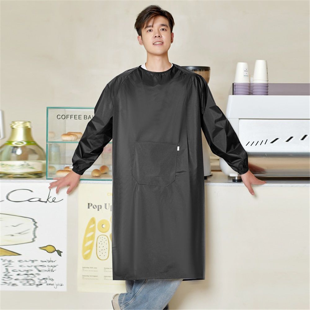 Waterproof Apron Sleeves,Black work shop Aprons for Lab Work, Water Proof Aprons Neckline Edging Design Elastic Cuffs Workwear with Pockets（black）