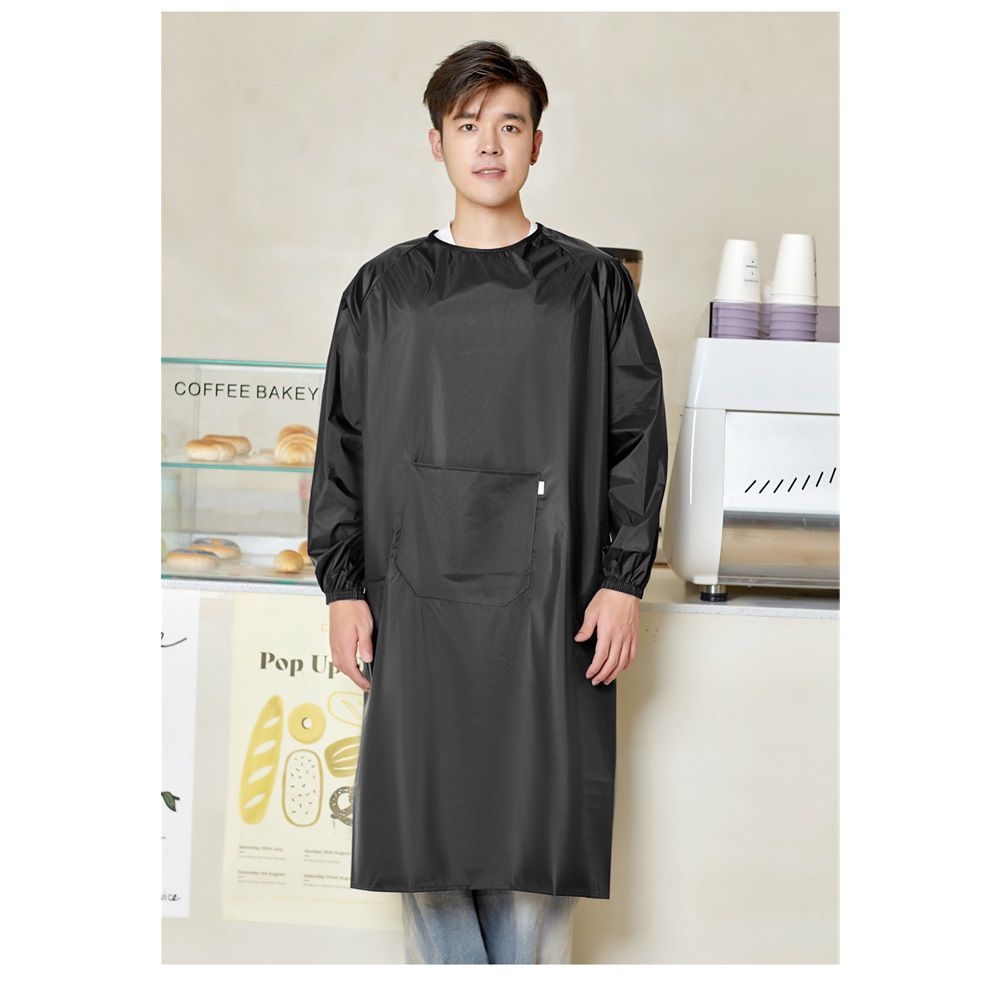 Waterproof Apron Sleeves,Black work shop Aprons for Lab Work, Water Proof Aprons Neckline Edging Design Elastic Cuffs Workwear with Pockets（black）