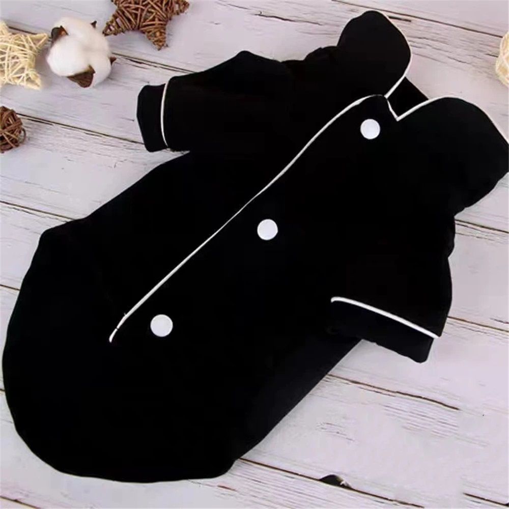 2 pack Soft Sleepwear for Small Dogs Cats Lapel Doggie Loungewear Lightweight Breathable Puppy Pajamas Two-Legged Pet Shirt Clothes Apparel Button Up,Black,L