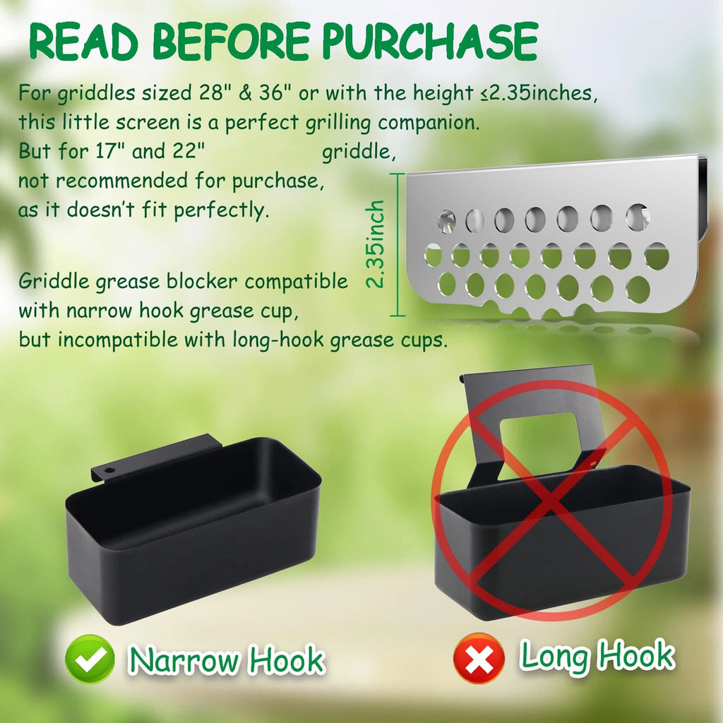 2 Pack Blocker Grease Gate for Cooking Tools, Grilling Mesh Screen Compatible with Many Griddle Accessories(Not For Old-style Long Hook 17" and 22" Blackstone)
