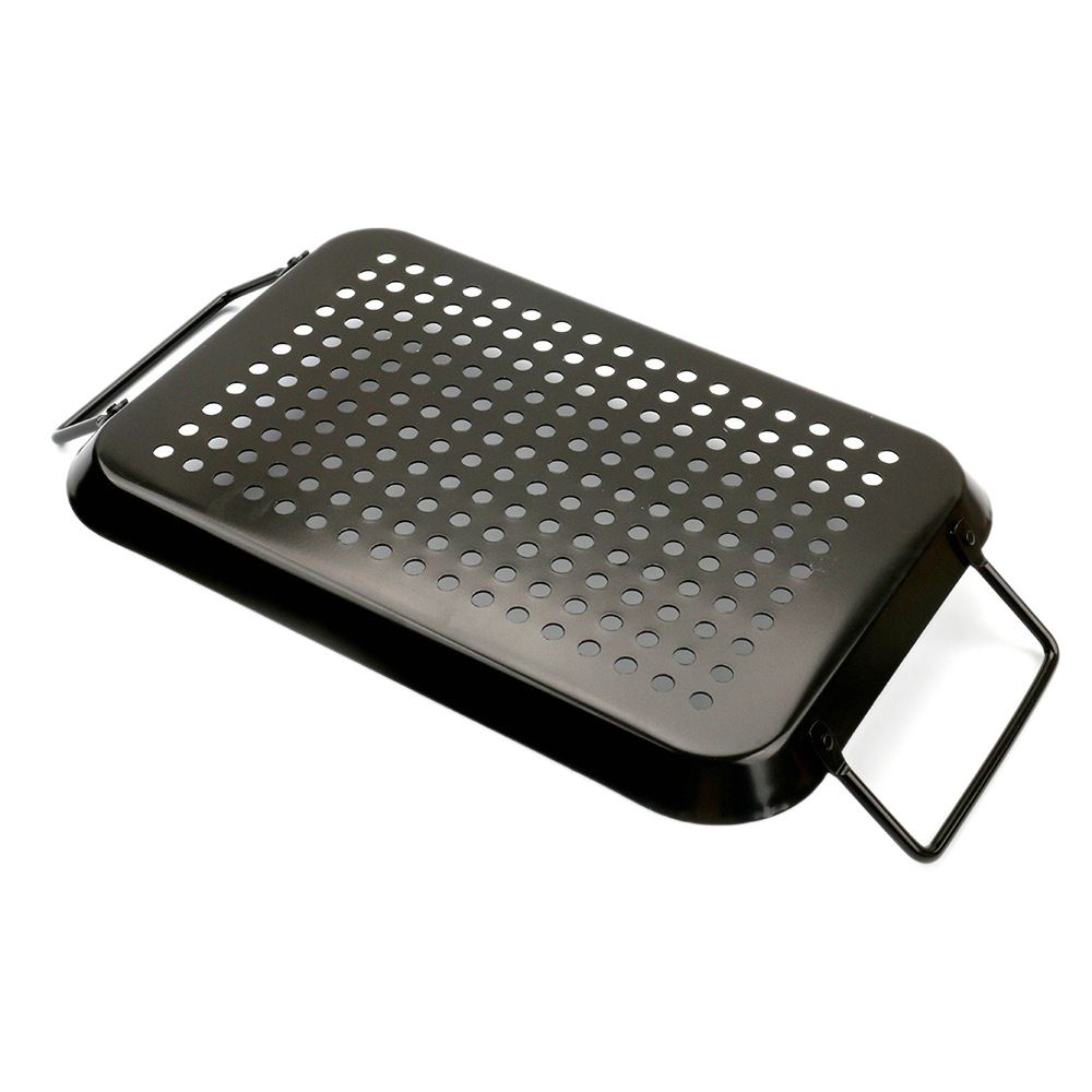BBQ Grill Pan, Non-stick Carbon Steel BBQ Grill Wok Grill Accessories with Handles for Outdoor Grill Vegetables, Fish, Meat, Kabobs (size:Rectangular)