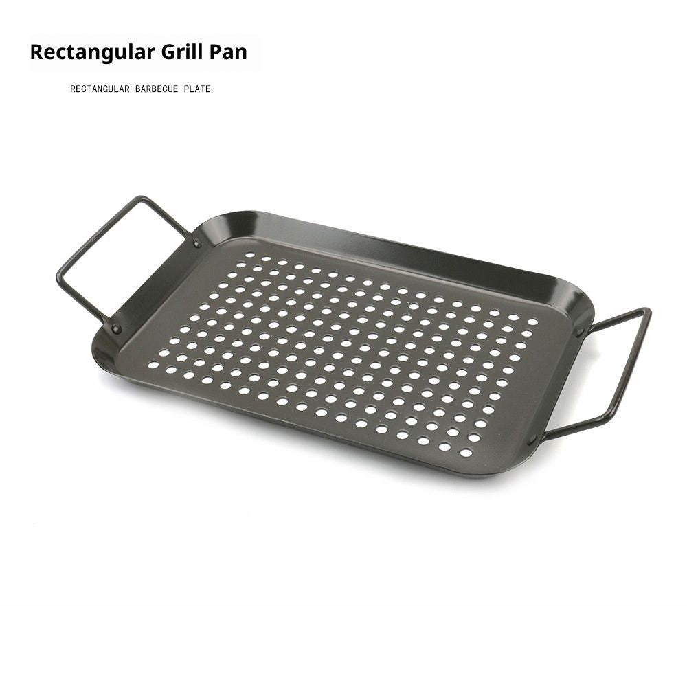 BBQ Grill Pan, Non-stick Carbon Steel BBQ Grill Wok Grill Accessories with Handles for Outdoor Grill Vegetables, Fish, Meat, Kabobs (size:Rectangular)