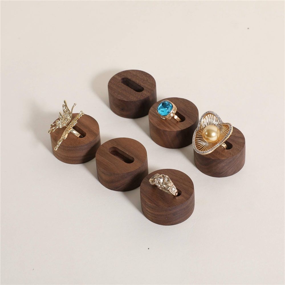 6 pcs Wood Jewelry Ring Storage organizers, Retail ring display slot stand, Small walnut Jewelry ring holder tray for Girl Woman Room Decoration【Walnut-Round 6pcs,does not include a ring】
