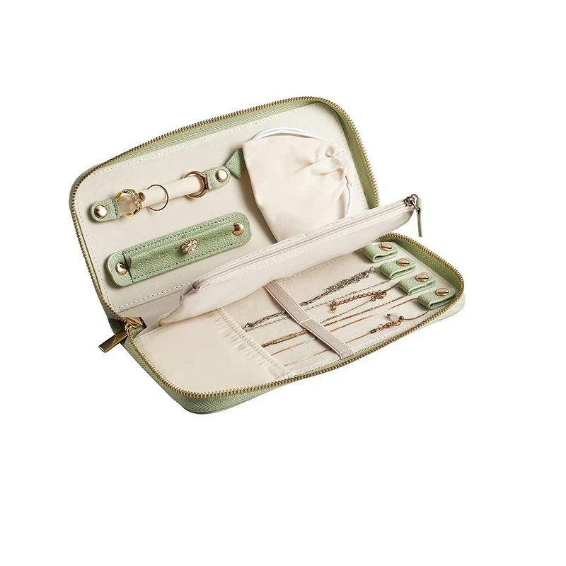 Travel Jewelry Organizer Case - for Tangle-Free Necklaces, Earrings, Rings, Bracelets Storage, Travel Essentials, Fashion Portable Jewelry Travel bags for Women - green
