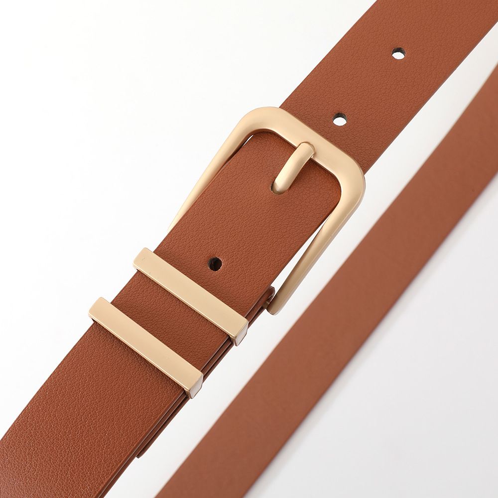 2 pack Women's Leather Belt for Jeans Pants Dresses Fashion Ladies Belt Square Gold Buckle Waist Belt for Women