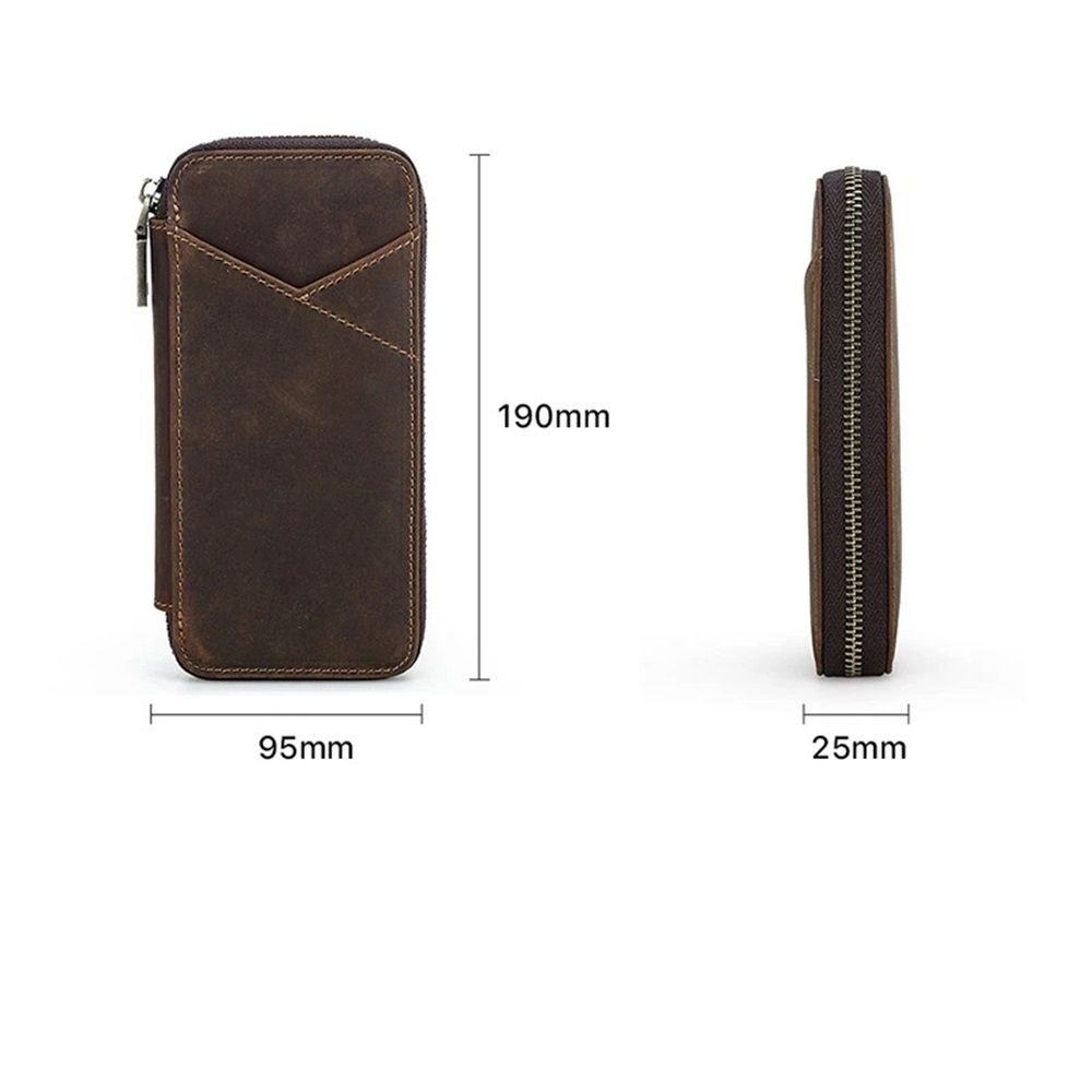 Top Grain Genuine Leather 4 Fountain Pen/Pencil Case Pouch, Handmade Minimalist Design, Zipper Closure with Multi-Function & Slots, Gift Choice for Man/Woman/Office, Matte Coffee, 4 Slots