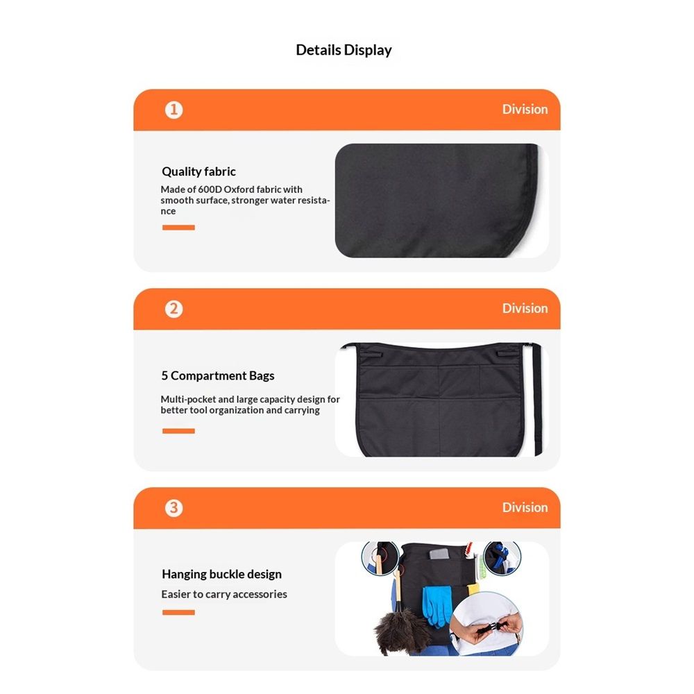5-Pocket Waterproof Professional Cleaning Apron. Made for Pro Cleaners. Like a Cleaning Caddy Around Your Waist（only bag）
