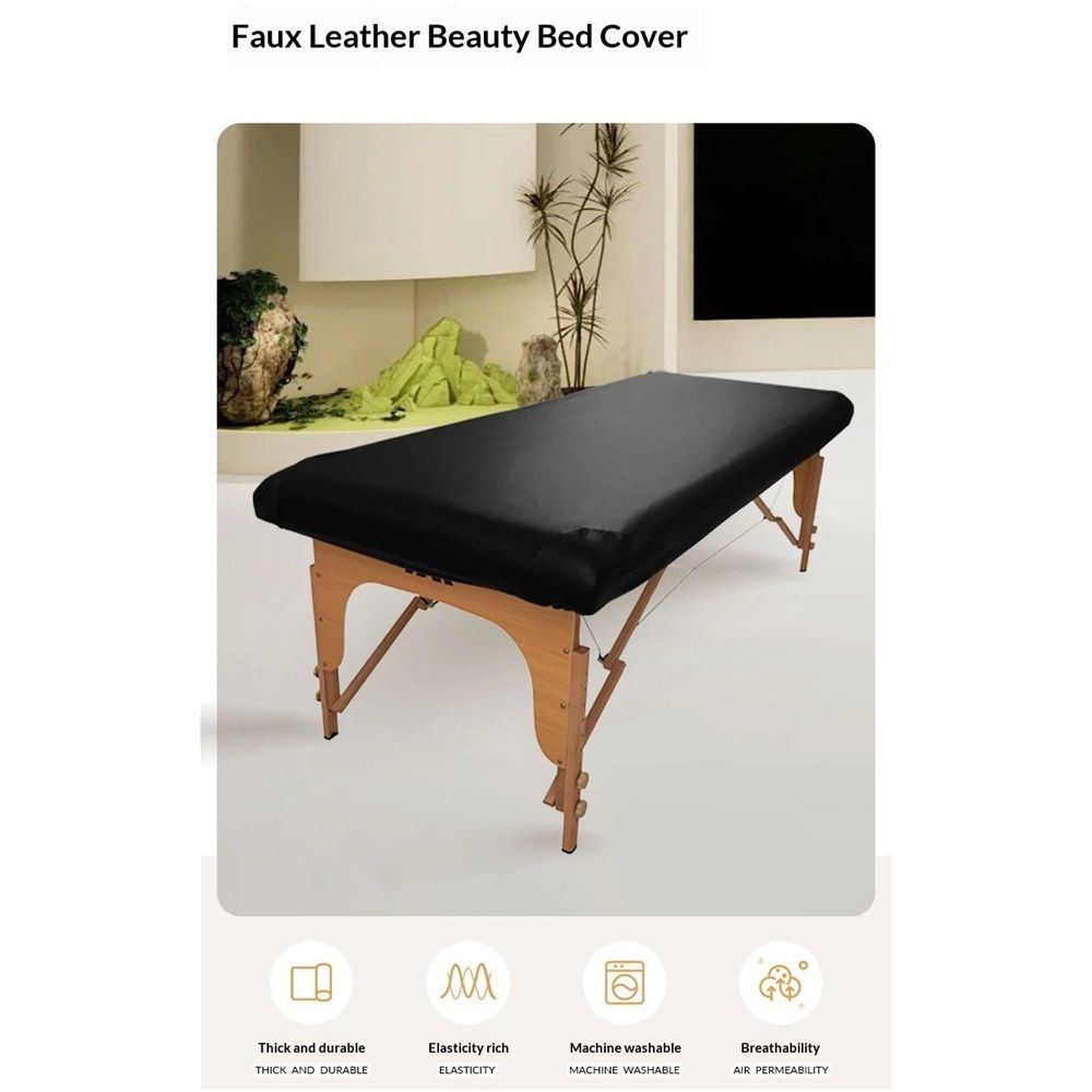 Massage Table Cover PU Spa Bed Covers, Lash Bed Protective Cover Fitted, Esthetician Accessories, Waterproof & Oilproof & Reusable & Elastic (Black)Only bed cover