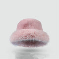 Women's Fuzzy Wide Brim Faux Fur Bucket Hat Winter Warmer Fisherman Cap,Fisherman Plush Warm Hats Cute Fuzzy Bucket Hat for Women (pink)