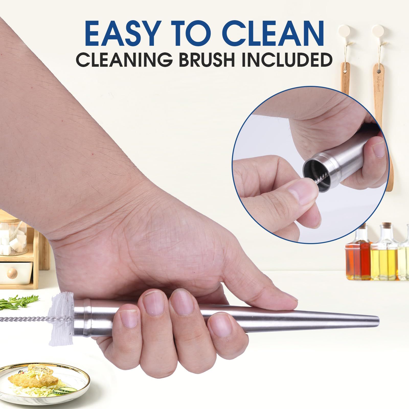 Baster with Silicone Suction Bulb, Stainless Steel Food Grade Turkey Baster for Cooking, Baking, Injecting Marinade ，Black