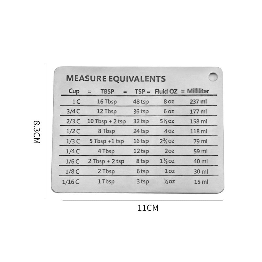 2 pack Magnetic Kitchen Conversion Chart Endurance Stainless Steel Refrigerator Magnet Magnetic Kitchen Measurement Conversion Chart for Cups Tablespoons Teaspoons Fluid Oz Milliliters