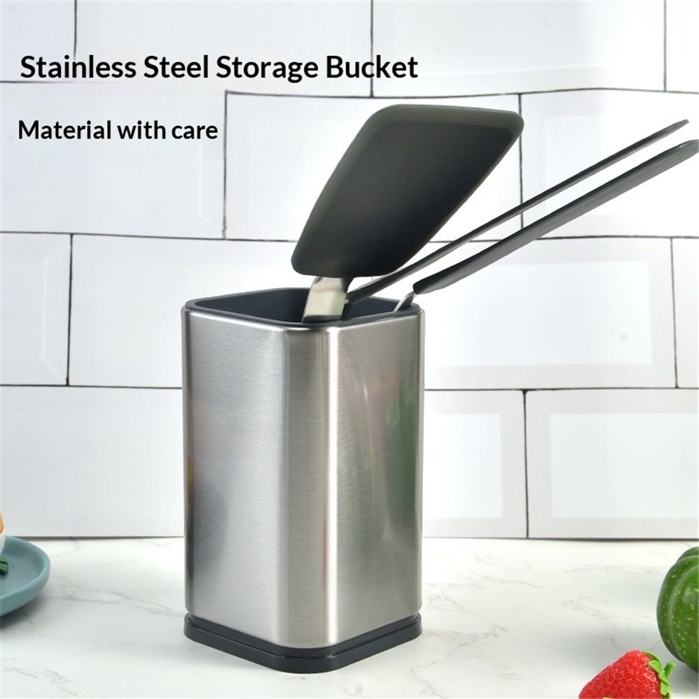 Utensil Holder for Kitchen Counter, Stainless Steel Utensil Organizer for Countertop, Rectangular Utensil Crock with Stable Base