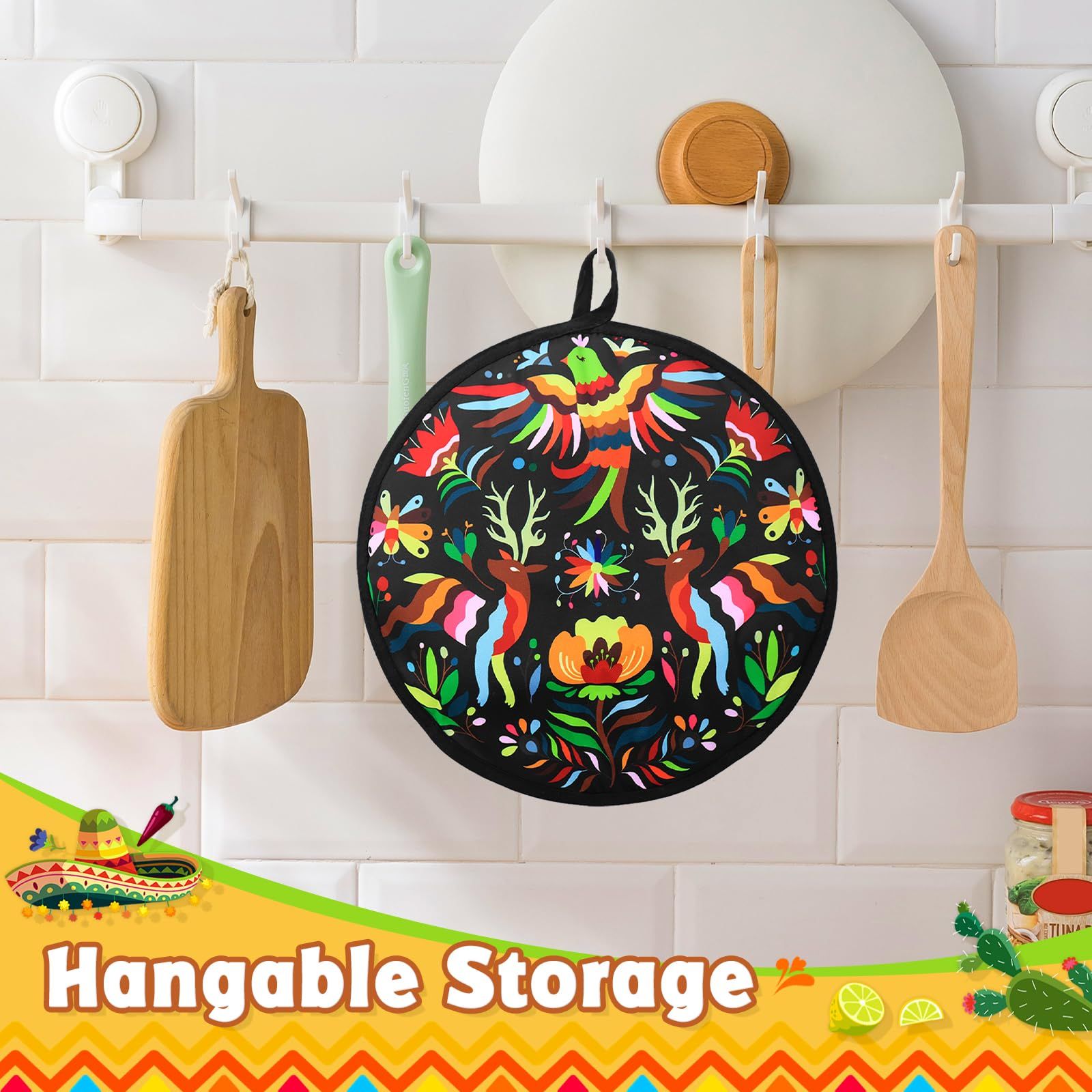 2 Pcs 12 Inch Tortilla Warmer, Tortilla Warmer Pouch for Tortillas, Tacos, Pizza Rolls, Insulated & Microwaveable Fabric Pouch Keeps Warm, Colorful Bird (Black)