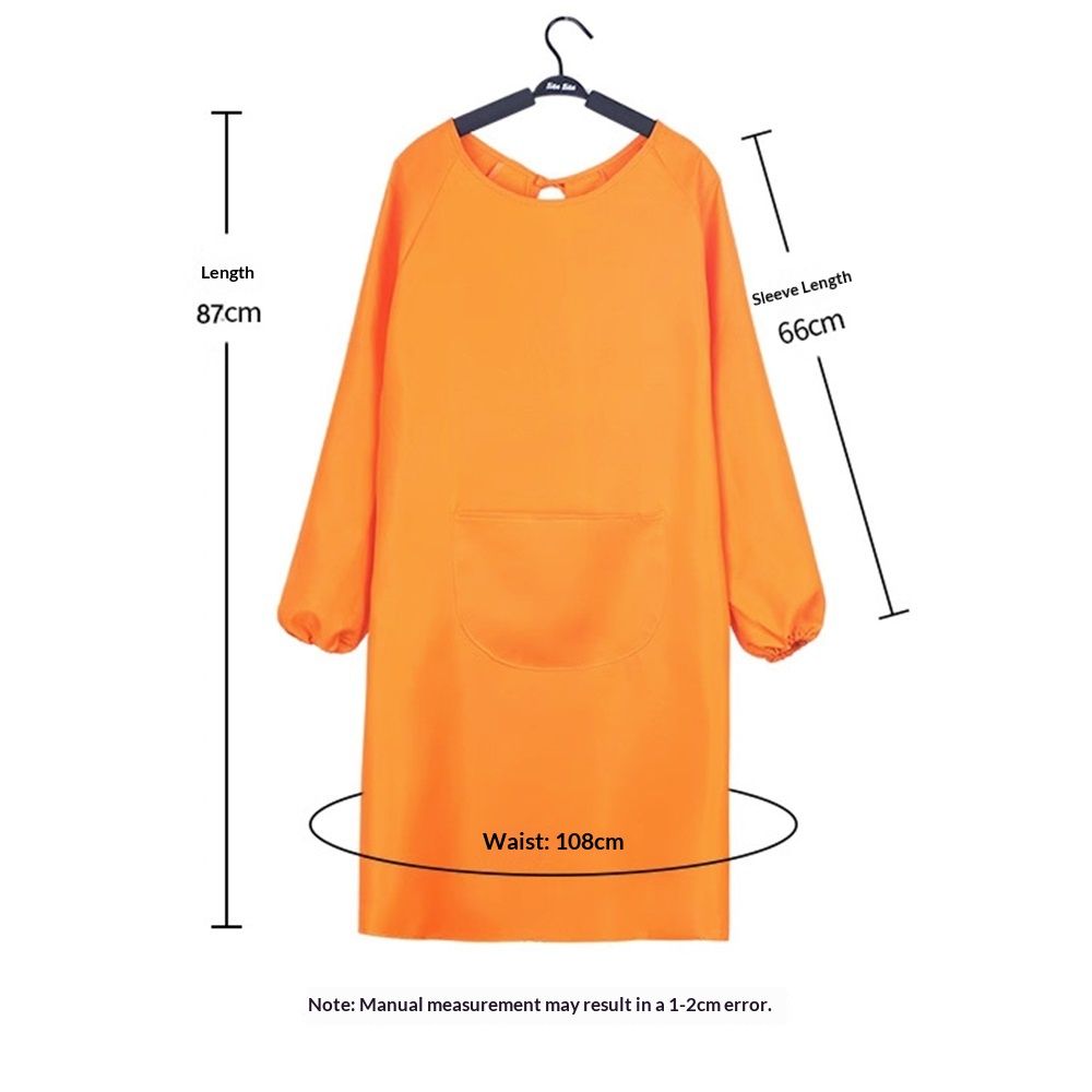 Solid Color Kitchen Apron with Pockets,Unisex Long Sleeves Waterproof Apron for Cooking Baking Cleaning Work（orange）