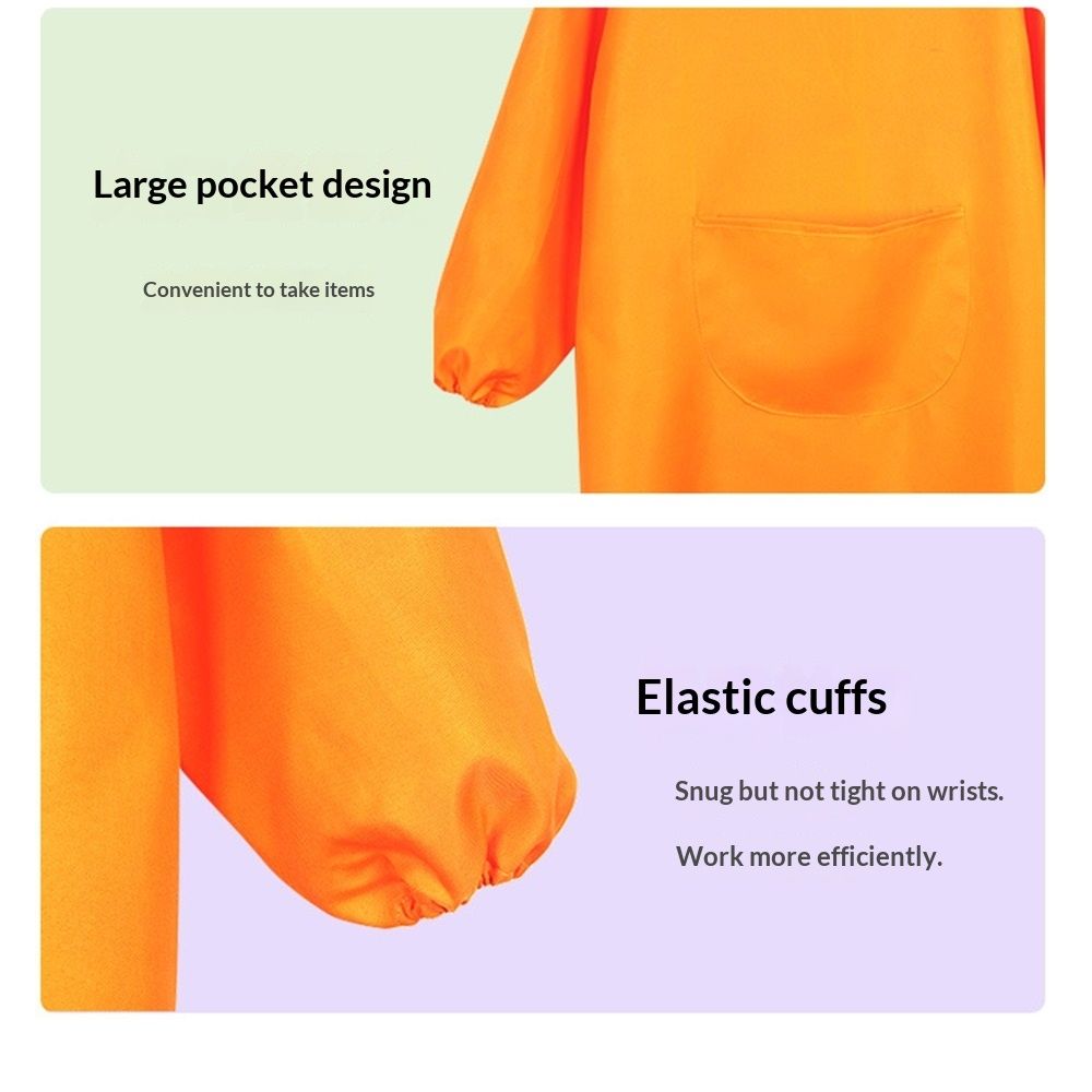 Solid Color Kitchen Apron with Pockets,Unisex Long Sleeves Waterproof Apron for Cooking Baking Cleaning Work（orange）