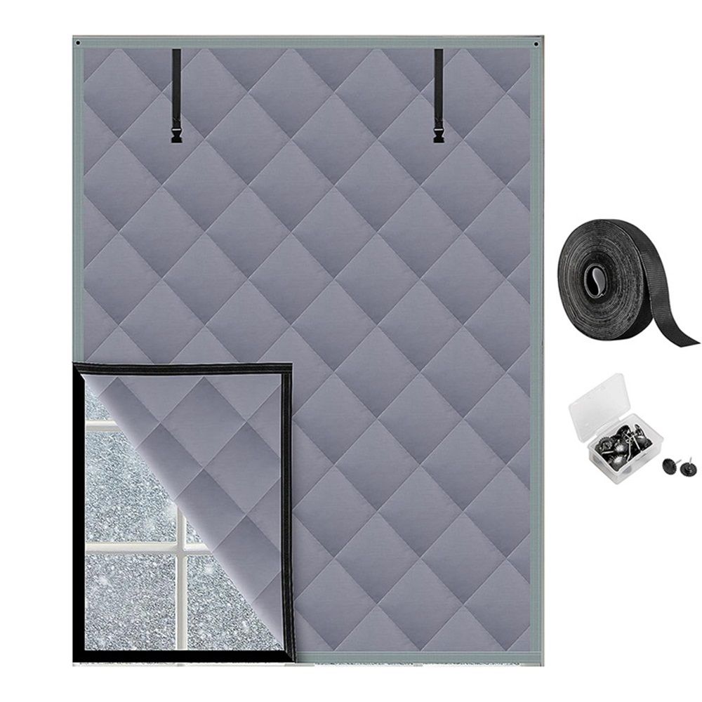 Window Insulation for Winter 30”×56” Windows Insulation Kit Thermal Insulated Window Cover with Velcro* 1+Push Pin * 20pcs, Insulated Curtain for Winter Windows Blankets in Bedroom Attic - Gray