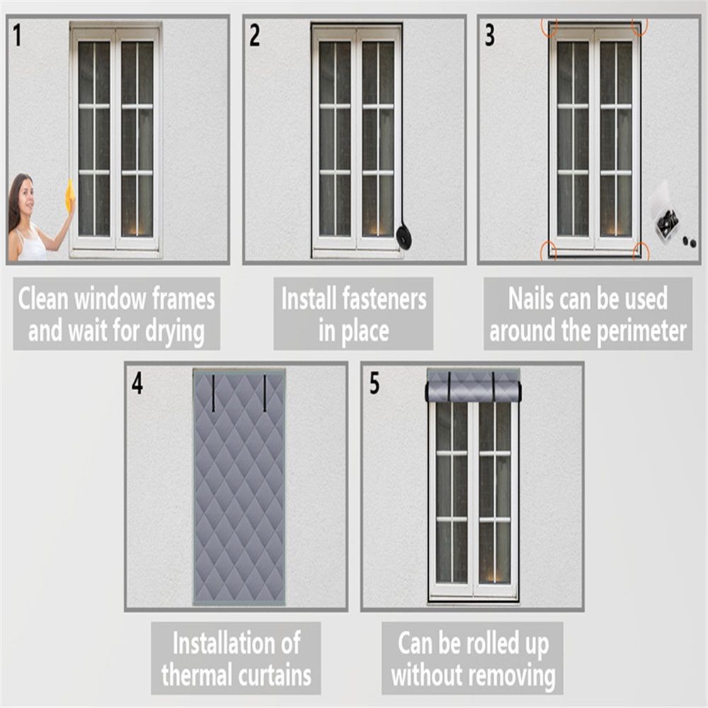 Window Insulation for Winter 30”×56” Windows Insulation Kit Thermal Insulated Window Cover with Velcro* 1+Push Pin * 20pcs, Insulated Curtain for Winter Windows Blankets in Bedroom Attic - Gray