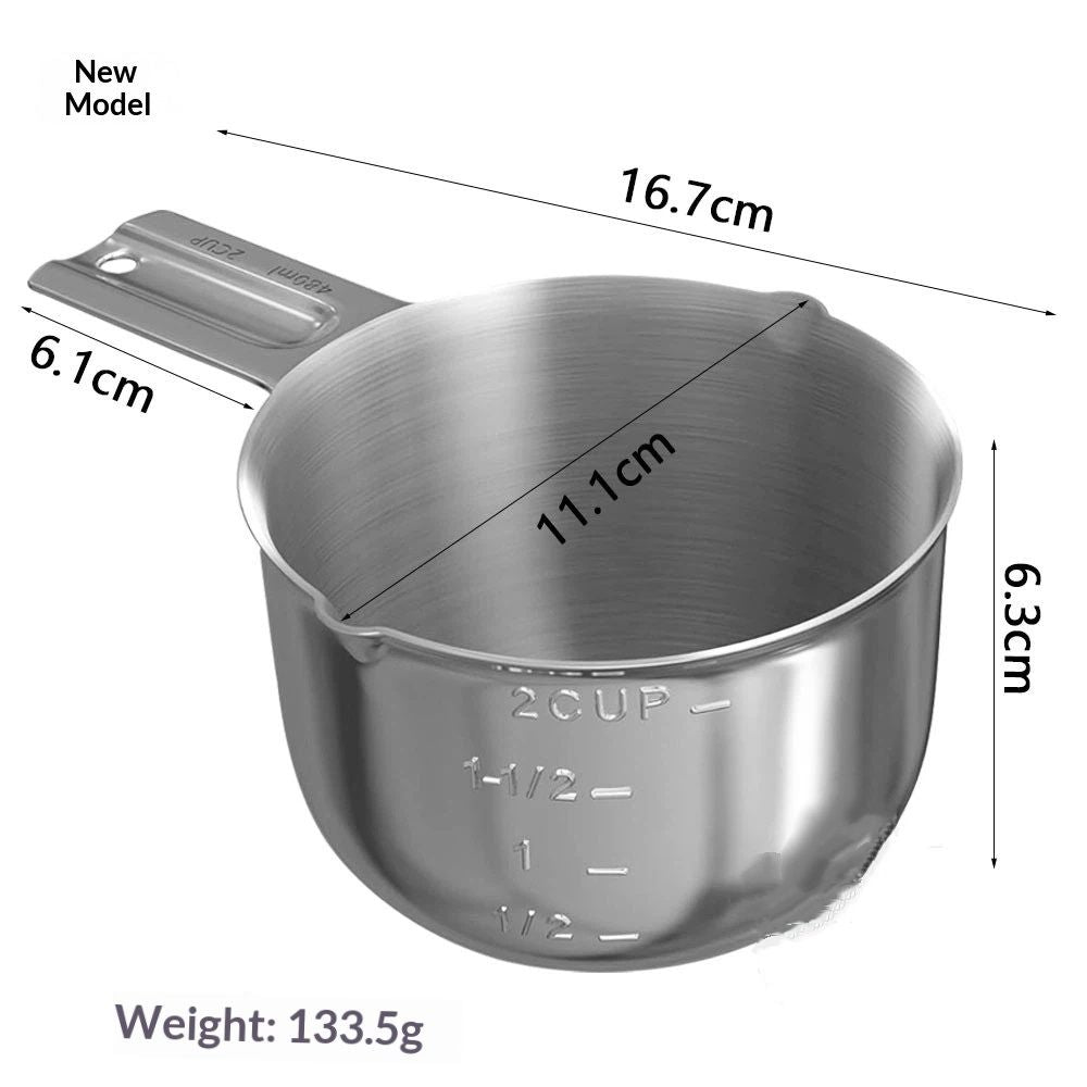 1PCS 2Cup (480ml, 16oz) Single Measuring Cup, Stainless Steel Measure Scoop, Metric and US Measurement, Dishwasher Safe