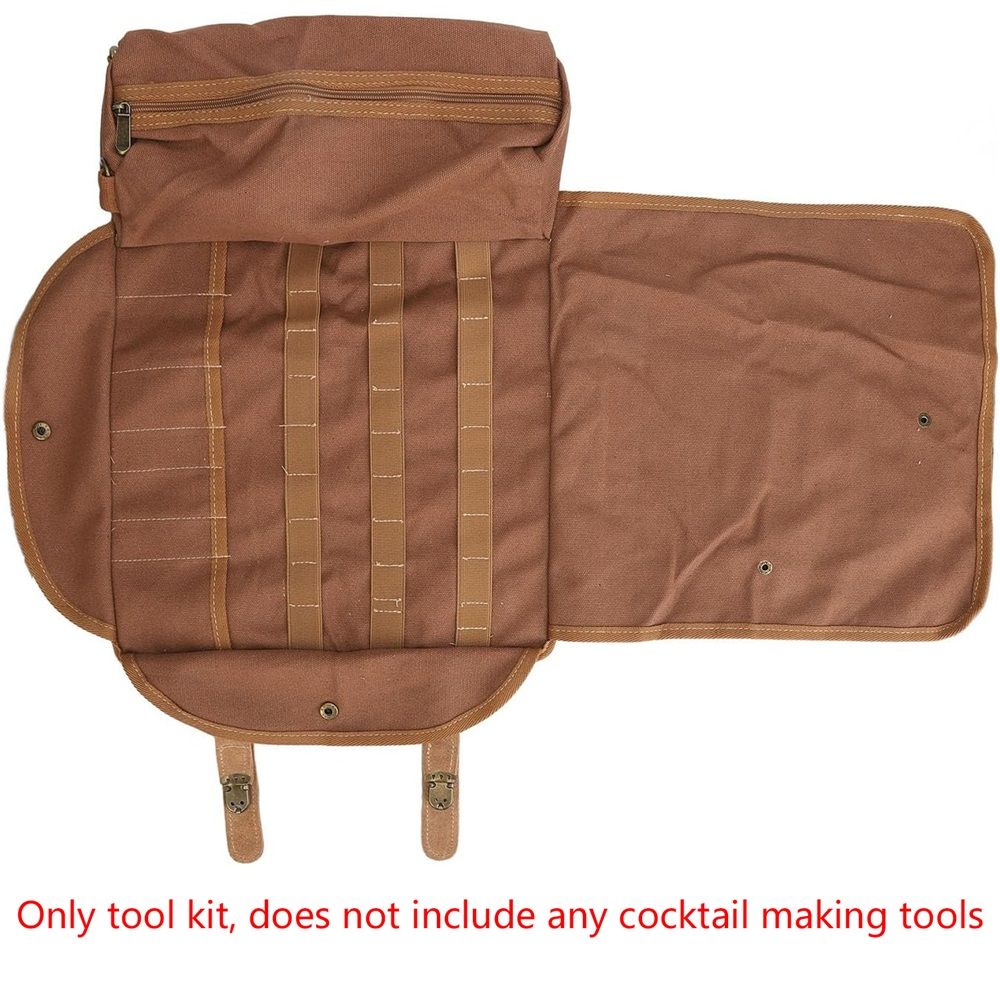 Bartender Bag (Without Tools) - Stylish, Canvas, Roll Up Traveling Bar Bag for Carrying Bar Tools and Cocktail Shaker Set with Shoulder Strap - Portable Travel Bartending