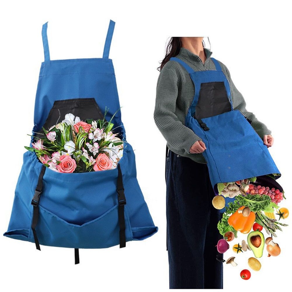 Gardening Apron, Garden Apron with Quick Release Pockets,Water Resistant Oxford with Adjustment Cross Strap,blue
