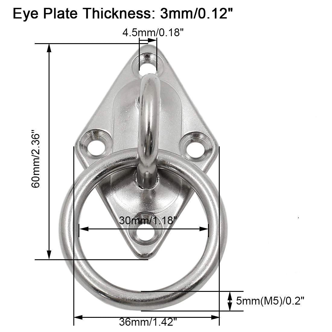 4 Pcs M6 Diamond Pad Eye Plate with Ring Hook, Ceiling Hooks Wall Mount Bracket, Heavy Duty Stainless Steel Anchor Mount for Yoga Swings Hammocks/Boat Rigging/Suspension Training Straps