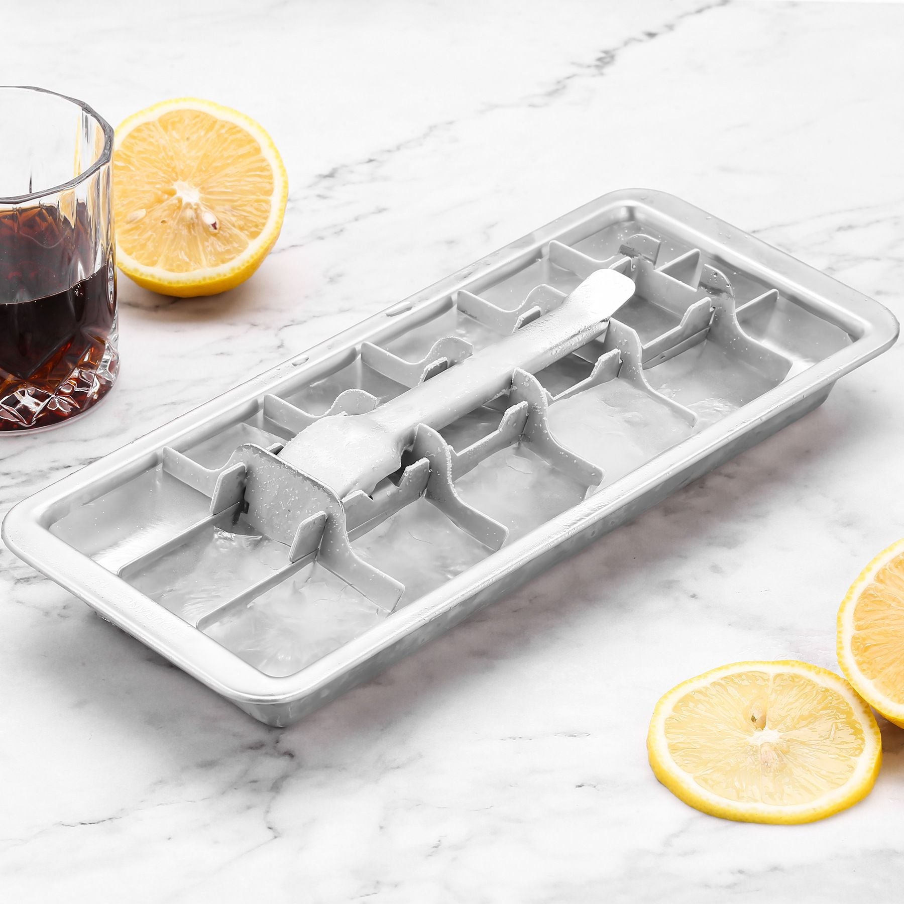 Stainless Steel Ice Cube Tray with 18 Slots, Metal Ice Cube Maker with Removable Trays, Easy Release Handle & Level, Dishwasher Safe for Bars, Kitchens & Frozen Foods