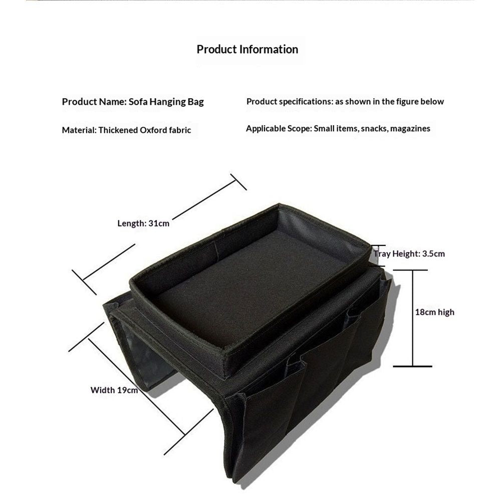 Sofa Armrest Organizer with Cup Holder Tray Chair Arm TV Remote Holder for Recliner Couch Armchair Caddy Bedside Storage Pockets Bag for Cellphone Tablet Book Magazines Drinks Pouch（black）