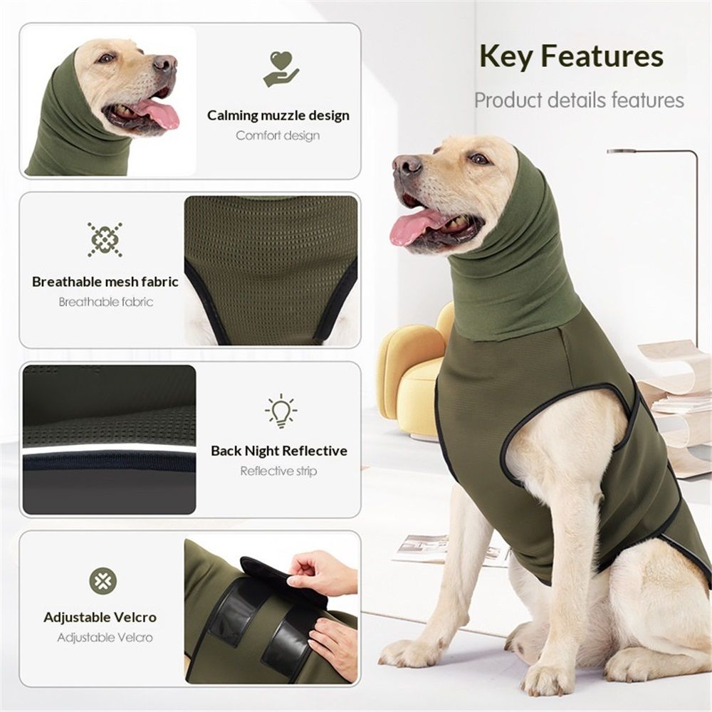Dog Anxiety Jacket, Dog Shirt with Turtleneck, Breathable Calming Vest, Indoor and Outdoor Separated Pet Jacket (outdoor Green, Small)