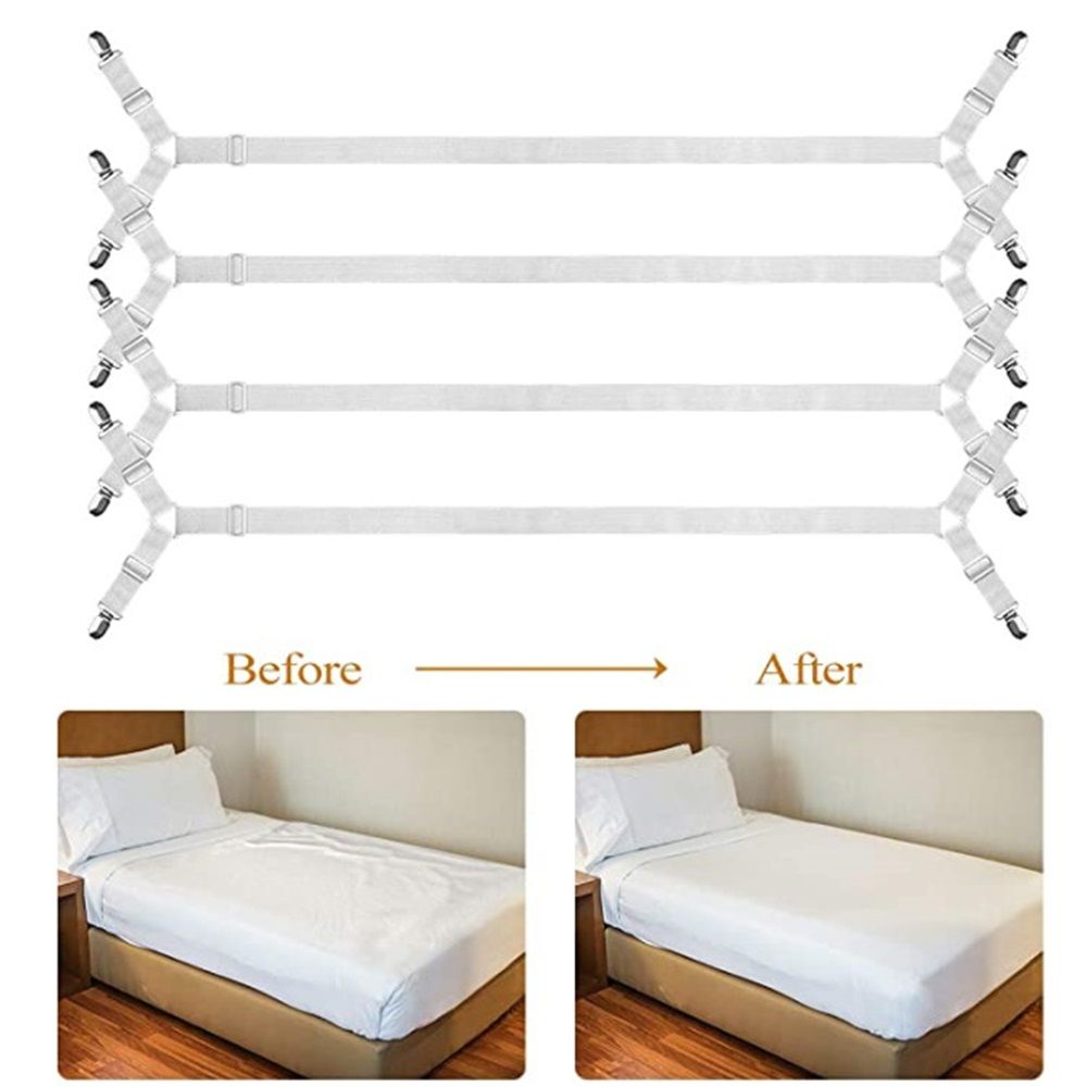 Triangle Bed Sheet Fastener Adjustable Holder Straps for a Smooth Mattress, Adjustable Mattress,Sheet Clips,Under Mattress Bed/Fitted Sheet Fastener,Long Strap Clip Bands,4 Pieces (White)