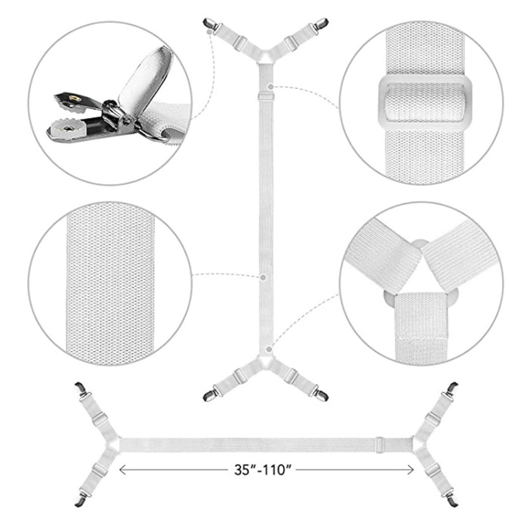 Triangle Bed Sheet Fastener Adjustable Holder Straps for a Smooth Mattress, Adjustable Mattress,Sheet Clips,Under Mattress Bed/Fitted Sheet Fastener,Long Strap Clip Bands,4 Pieces (White)