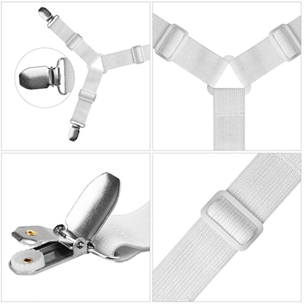 Triangle Bed Sheet Fastener Adjustable Holder Straps for a Smooth Mattress, Adjustable Mattress,Sheet Clips,Under Mattress Bed/Fitted Sheet Fastener,Long Strap Clip Bands,4 Pieces (White)