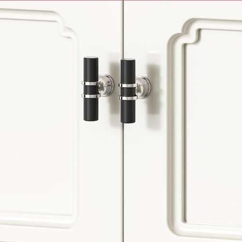 10 Pack Matt Black and Silver Cabinet Knobs, 2 Inch(50mm) Cabinet Hardware T Bar Knobs for Cupboard and Drawers