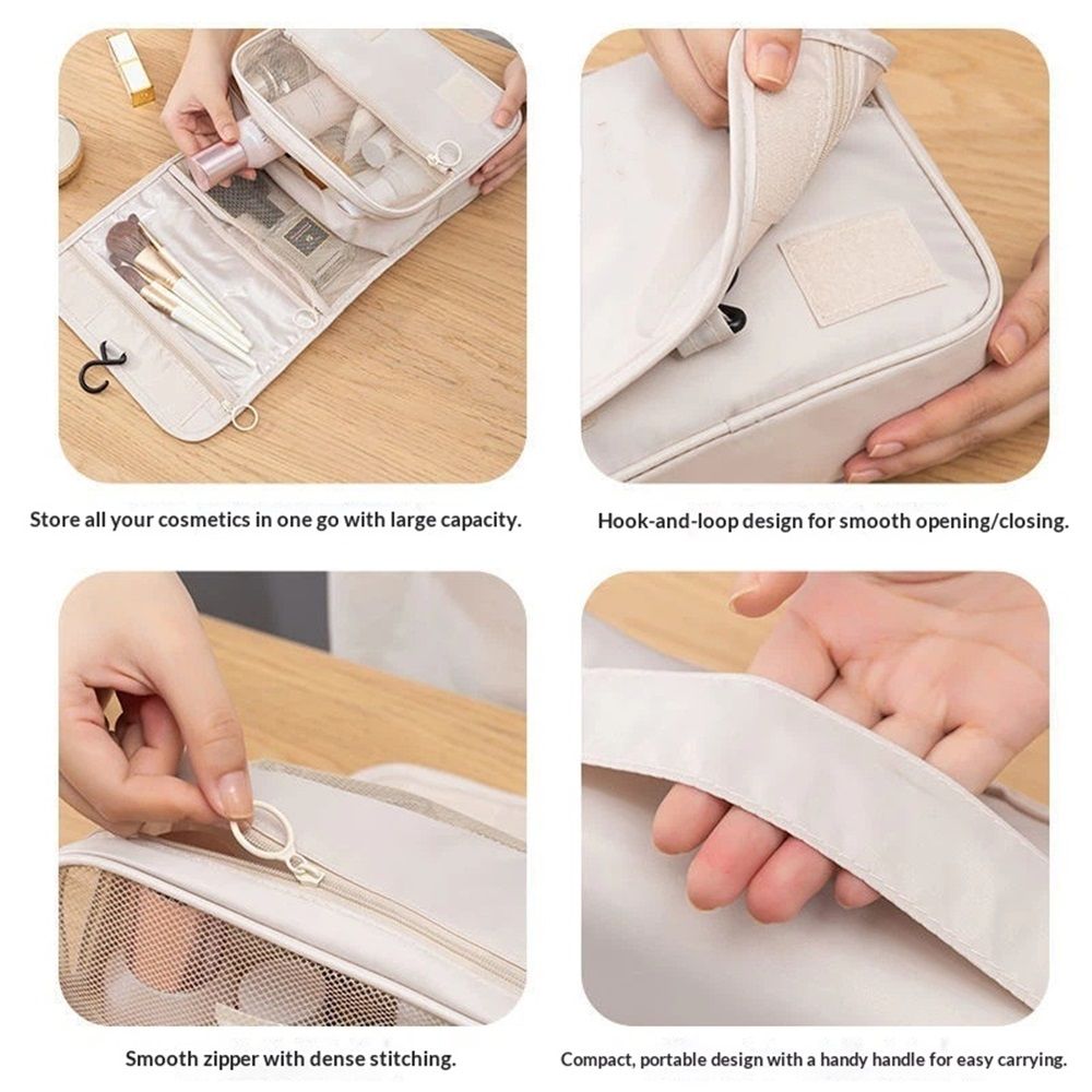 1 pack all Hanging Travel Toiletry Bag, Foldable Cosmetic Bag with Multiple Compartments, Water-Resistant Makeup Bag for Toiletries, Accessories (Beige,only bag)
