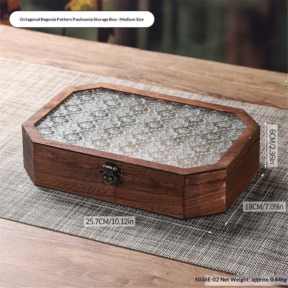 Wooden Glass Top Jewelry Display Case with Hinge ,Dark Brown Color, for Jewelry Cosmetics Stationery Organization (Medium)
