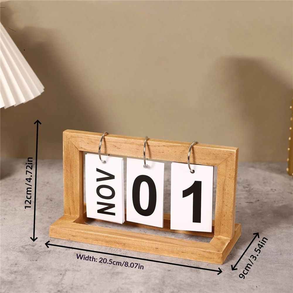 Wooden Perpetual Calendar,Reusable Desktop Flip Calendar,Retro Decorated Office Desk Calendar,Suitable for Home Offices Desktop Accessories (Wood color)