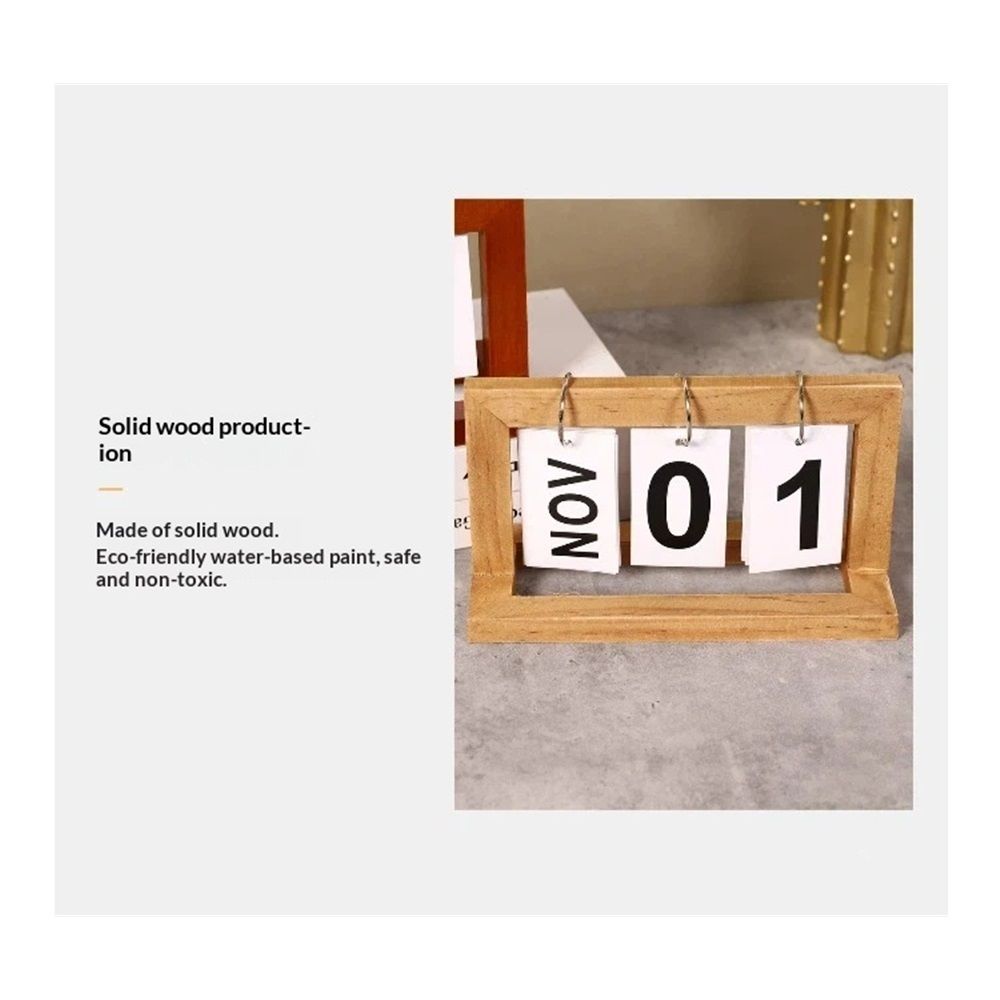 Wooden Perpetual Calendar,Reusable Desktop Flip Calendar,Retro Decorated Office Desk Calendar,Suitable for Home Offices Desktop Accessories (Wood color)