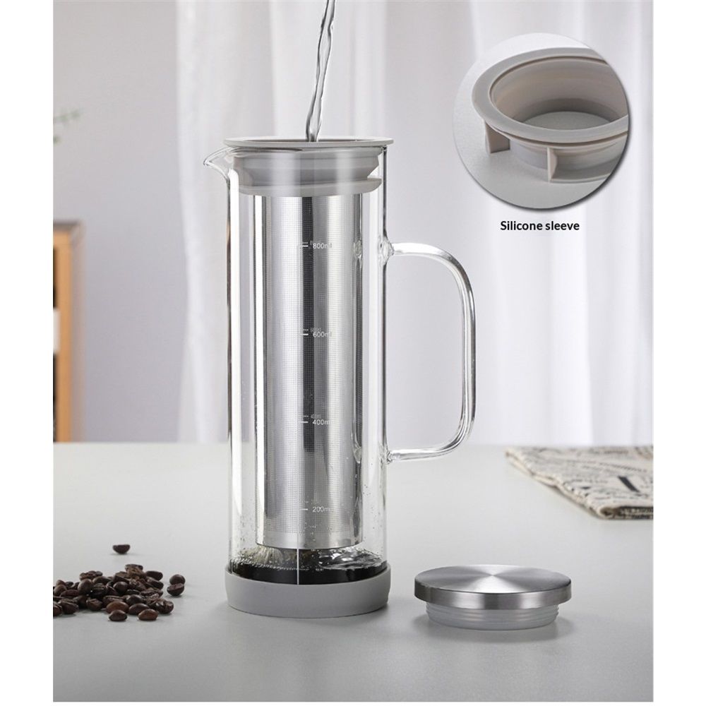 Cold Brew Coffee Maker 2 in 1 Iced Coffee Maker, Glass Pitcher with Lid- 800 milliliters, Stainless Steel Filter and BPA-Free Glass for Iced Coffee, Cold Brew Tea, Juice