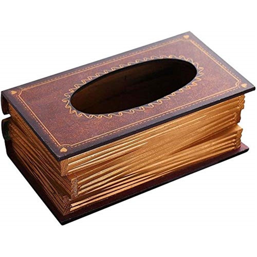 Crafted Classical Retro Wooden Antique Book Tissue Box Cover Rectangular Tissue Holder Dispenser Paper Cover Case Napkin Holder Home Decor for Bathroom Living Room Office car Kitchen