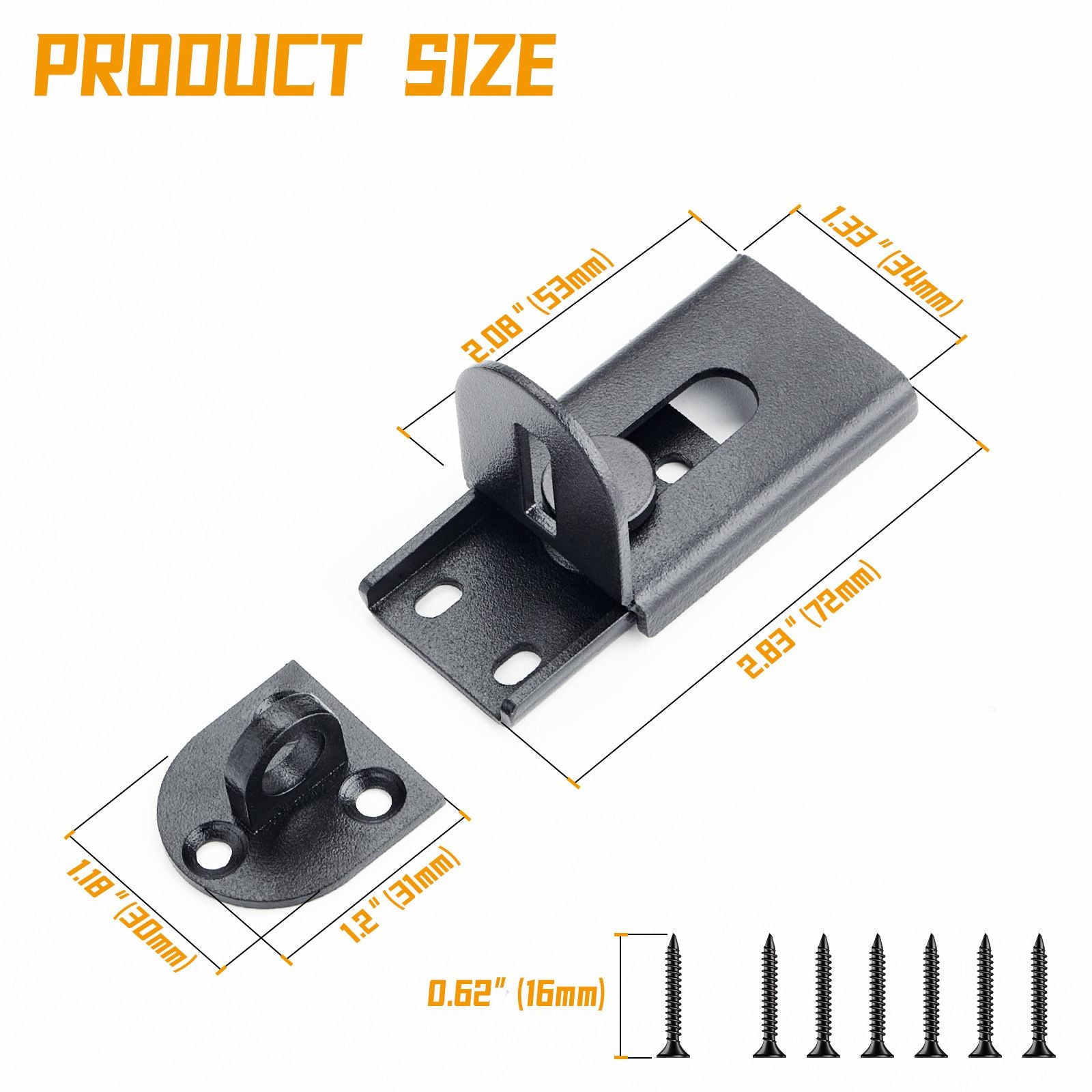 2 pack Sliding Door Lock, 90 Degree Door Hasp Latch Lock, Stainless Steel Security Right Angle Padlock with Screws for Push/Sliding/Barn Doors (black, small)