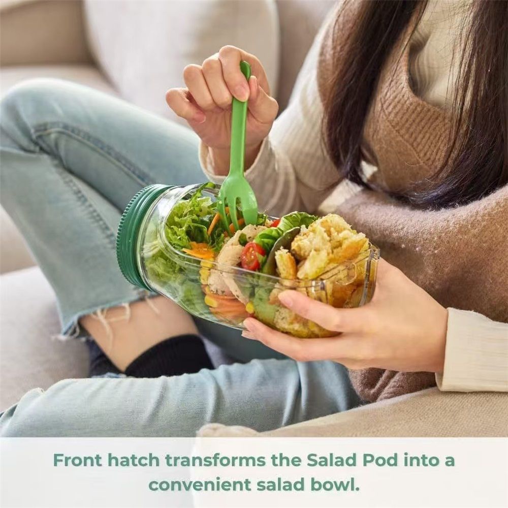 Side Opening Salad Jar- Jar Side Open with Leakproof Dressing Microwave,Dishwasher/Compartment/Freezer Safe for Meal Prep & Travel & gift (1PCS)