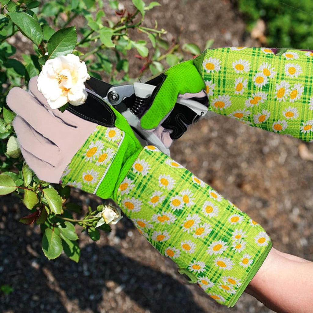 Gardening Gloves for Women Rose Pruning Thorn Proof Breathable Garden Gloves Long Forearm Protection Gauntlet Adjustable Flexible Working Gloves(Green)