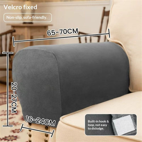 2 pack Stretch Plush Armrest Covers for Chairs and Sofas - Anti-Slip Couch Protector With Sticker - Furniture Arm Covers for Sofa, Chair, Recliner - Set of 2
